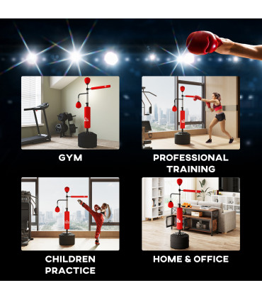 HOMCOM 3-in-1 Punching Bag with 2 Speedballs, 360° Reflex Bar, Red