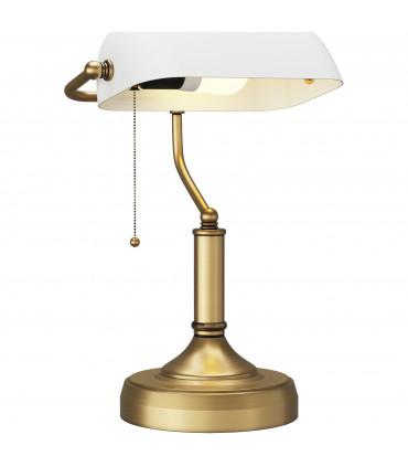 HOMCOM Banker's Table Lamp w/ Antique Bronze Tone Base, White