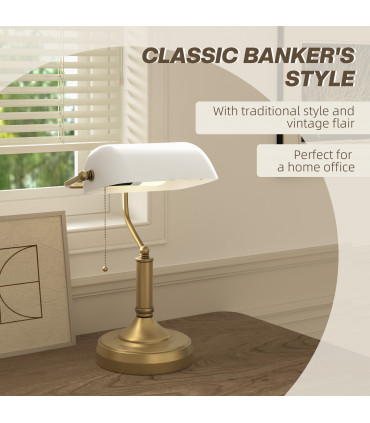 HOMCOM Banker's Table Lamp w/ Antique Bronze Tone Base, White