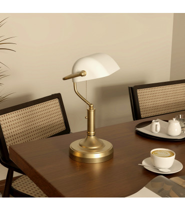 HOMCOM Banker's Table Lamp w/ Antique Bronze Tone Base, White