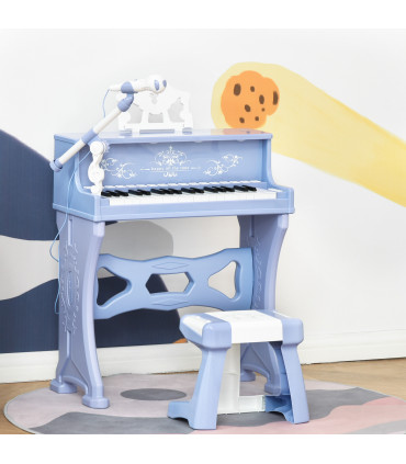 Baby Piano 37 Key Keyboard Battery Kids Microphone Stool Educational Game Blue