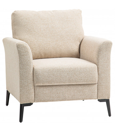 HOMCOM Linen Fabric Modern Accent Chair with Metal Legs, Wood Frame, Beige