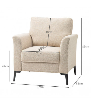 HOMCOM Linen Fabric Modern Accent Chair with Metal Legs, Wood Frame, Beige