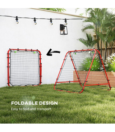 HOMCOM Rebounder Net Football Target Goal with Adjustable Angles, Red