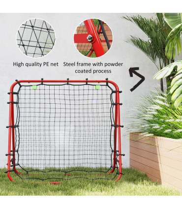 HOMCOM Rebounder Net Football Target Goal with Adjustable Angles, Red