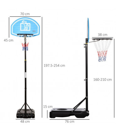 HOMCOM Adjustable Basketball Hoop Stand w/ Wheels and Weight Base Blue
