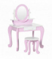Kids Dressing Table with Mirror and Stool with Drawer for 3-6 Years Old, Pink