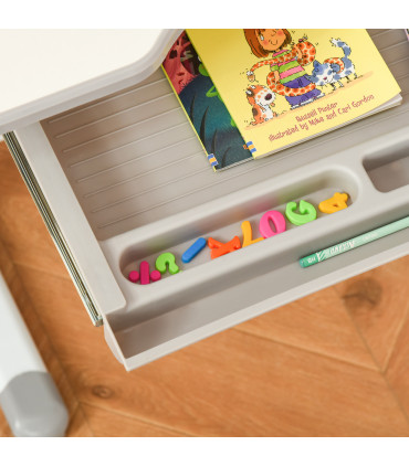 Kids Study Desk and Chair Set w/ USB Lamp, Adjustable Height - Grey - MDF - 50CM