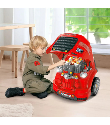 Kids Truck Engine Toy Set w/ Horn, Light, Car Key for 3-5 Years Old Red