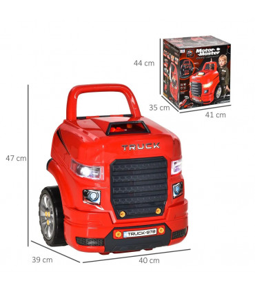 Kids Truck Engine Toy Set w/ Horn, Light, Car Key for 3-5 Years Old Red