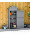 Wood Garden Storage Shed Tool Cabinet w/ Felt Roof, 189x82x49cm, Grey