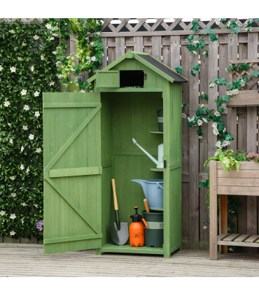 Outsunny Wooden Garden Storage Shed Tool Storage Box, 77 x 54 x 179 cm, Green