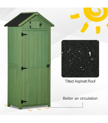 Outsunny Wooden Garden Storage Shed Tool Storage Box, 77 x 54 x 179 cm, Green
