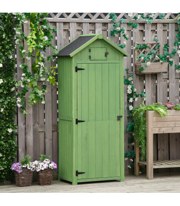 Outsunny Wooden Garden Storage Shed Tool Storage Box, 77 x 54 x 179 cm, Green