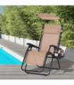 Steel Frame Zero Gravity Outdoor Garden Deck Chair with Canopy - Beige