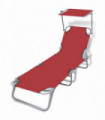 Folding Sun Lounger with Canopy Steel and Fabric Red
