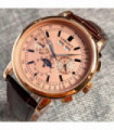 Corgeut 42mm Automatic Men's Watch Date Day Month Year Rose Gold Dial Multifunction 316L Leather Strap Polished Case Day Night