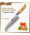 XINZUO 7" Inch Santoku Knife73-layer Powder Steel Core DamascusSteel Kitchen Knives 14Cr14MovNb Powder Steel AndOlivewood Handle