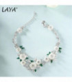 LAYA 925 Sterling Silver Fashion Natural Shell Flower Green Leaf Enamel High Quality Zircon Bracelet For Wedding Jewelry