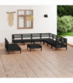 10 Piece Garden Lounge Set Solid Pinewood Black