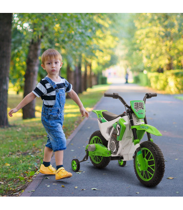 Kids Electric Motorbike 12V Ride-On Motorcycle Training Wheels - Green 3-5 years
