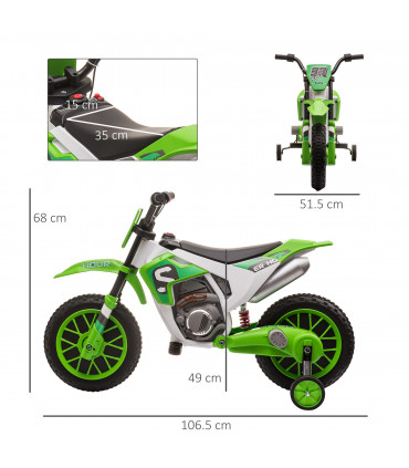Kids Electric Motorbike 12V Ride-On Motorcycle Training Wheels - Green 3-5 years