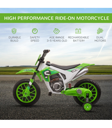 Kids Electric Motorbike 12V Ride-On Motorcycle Training Wheels - Green 3-5 years