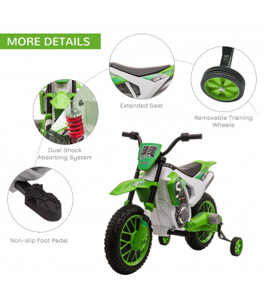 Kids Electric Motorbike 12V Ride-On Motorcycle Training Wheels - Green 3-5 years