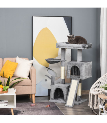 Cat Tree Tower Grey 60L x 40W x 111H cm Sisal Scratching Posts Pad Hanging Ball