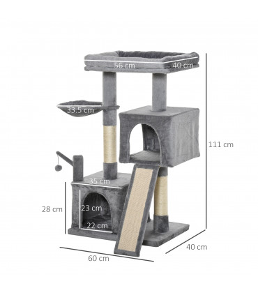 Cat Tree Tower Grey 60L x 40W x 111H cm Sisal Scratching Posts Pad Hanging Ball