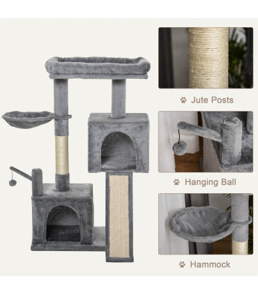 Cat Tree Tower Grey 60L x 40W x 111H cm Sisal Scratching Posts Pad Hanging Ball