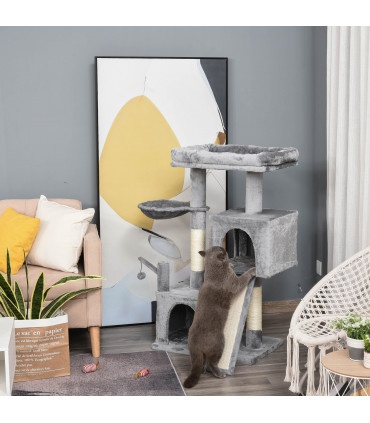 Cat Tree Tower Grey 60L x 40W x 111H cm Sisal Scratching Posts Pad Hanging Ball