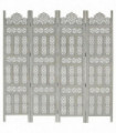 vidaXL Hand carved 4-Panel Room Divider Grey 160x165 cm Solid Mango Wood