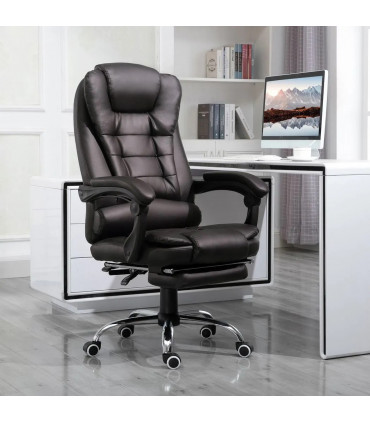 Office Chair PU Leather Brown High Back Executive Reclining Computer Chair