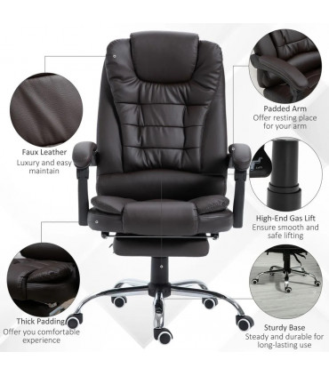 Office Chair PU Leather Brown High Back Executive Reclining Computer Chair