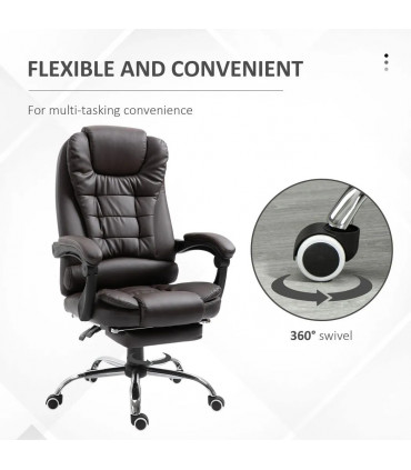 Office Chair PU Leather Brown High Back Executive Reclining Computer Chair