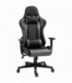 PU Leather Gaming Chair with Adjustable Head Pillow and Lumbar Support, Black