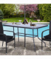 Metal Garden Dining Table Outdoor Patio w/ Glass, Umbrella Hole