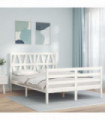 vidaXL Bed Frame with Headboard White Small Double Solid Wood