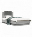 vidaXL Bed Frame with Headboard and LED Lights Grey Sonoma 75x190 cm Small Single