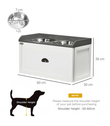 Elevated Dog Bowls w/ 21L Storage Drawer for Large Dogs and Cats - White