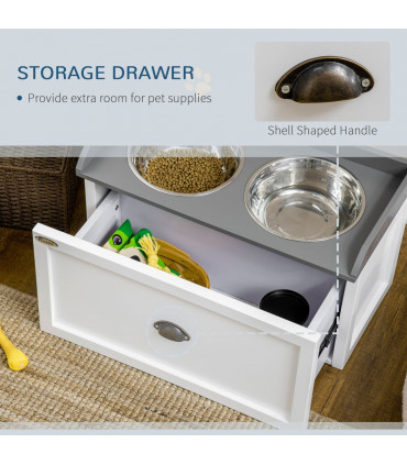 Elevated Dog Bowls w/ 21L Storage Drawer for Large Dogs and Cats - White