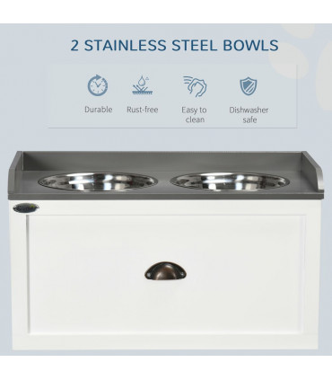 Elevated Dog Bowls w/ 21L Storage Drawer for Large Dogs and Cats - White