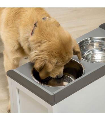 Elevated Dog Bowls w/ 21L Storage Drawer for Large Dogs and Cats - White