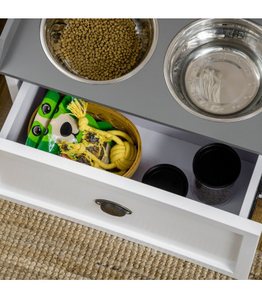 Elevated Dog Bowls w/ 21L Storage Drawer for Large Dogs and Cats - White