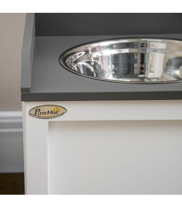 Elevated Dog Bowls w/ 21L Storage Drawer for Large Dogs and Cats - White