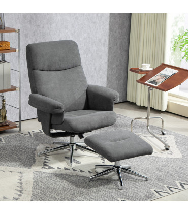 HOMCOM Recliner Chair with Footstool with Adjustable Back Charcoal Grey