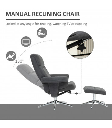 HOMCOM Recliner Chair with Footstool with Adjustable Back Charcoal Grey