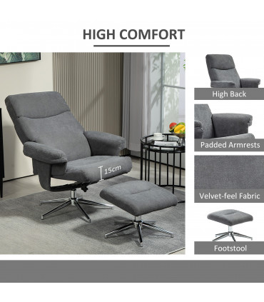 HOMCOM Recliner Chair with Footstool with Adjustable Back Charcoal Grey