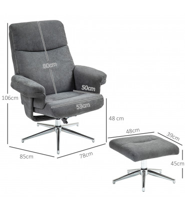 HOMCOM Recliner Chair with Footstool with Adjustable Back Charcoal Grey